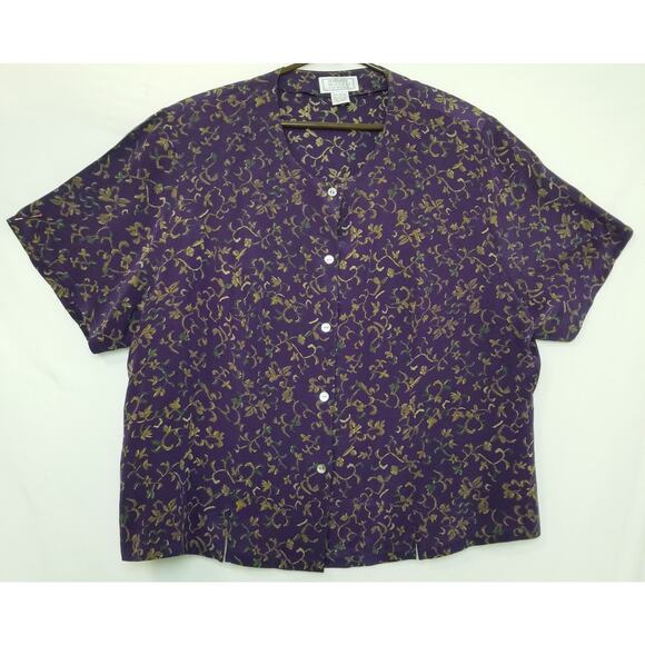 VTG-Jennifer Moore Women Purple Vine Pattern Silk Button Up Short Sleeve Sz 20W - Picture 1 of 7